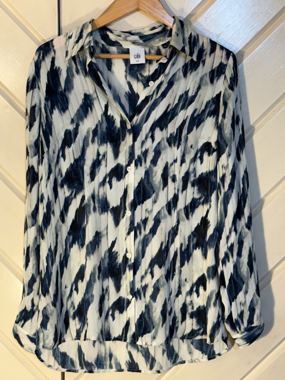 CAbi Navy and White Brushstroke Button-Down Shirt